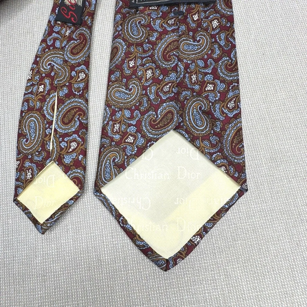 Christian Dior brown‎ blue paisley silk tie